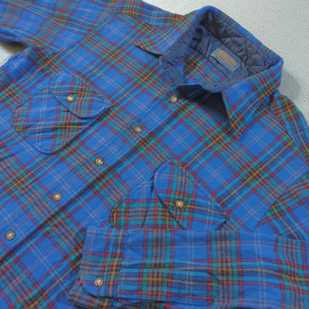 VTG Pendleton Flannel Shirt Mens XL Blue Plaid Virgin Wool Made in USA